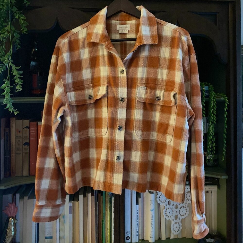 Brixton Cropped Orange Plaid Flannel Shirt Jacket | Size M